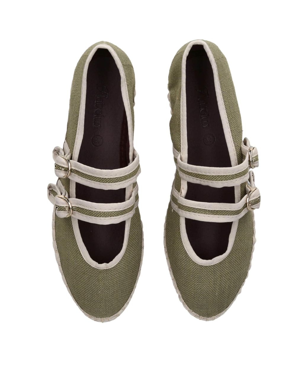 Flabelus Green Linen-Blend Claire Ballet Flats