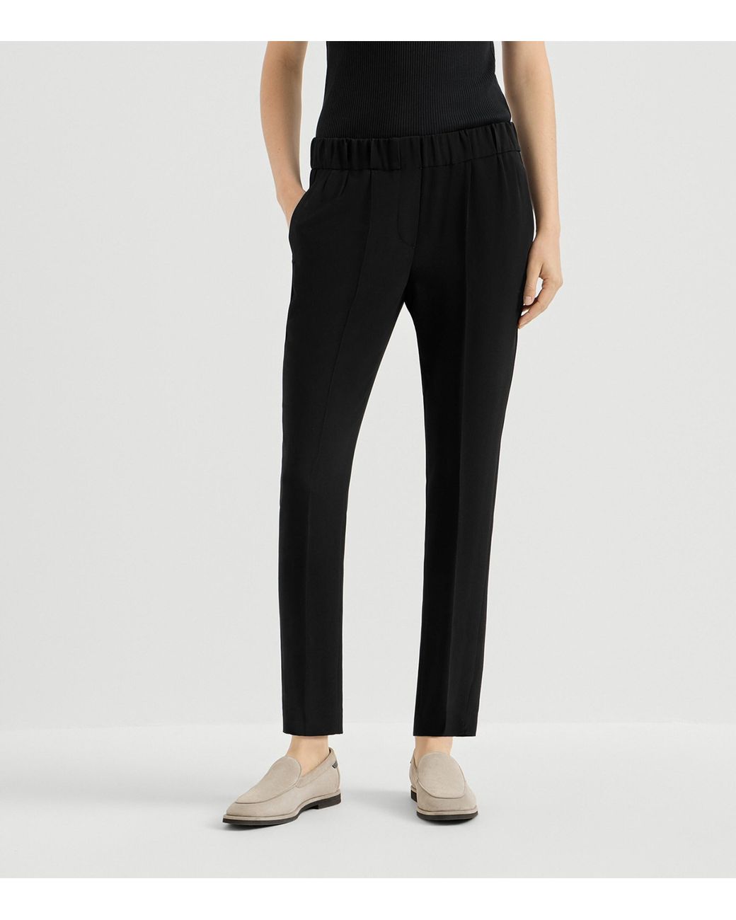 Brunello Cucinelli Black Crepe Cady Slim Trousers