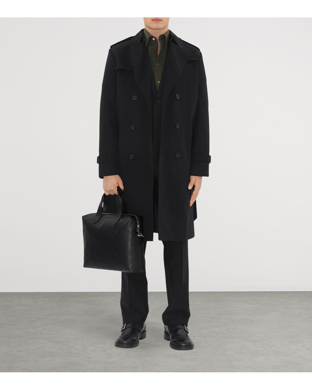 Burberry Black Leather Check-Embossed Briefcase for men