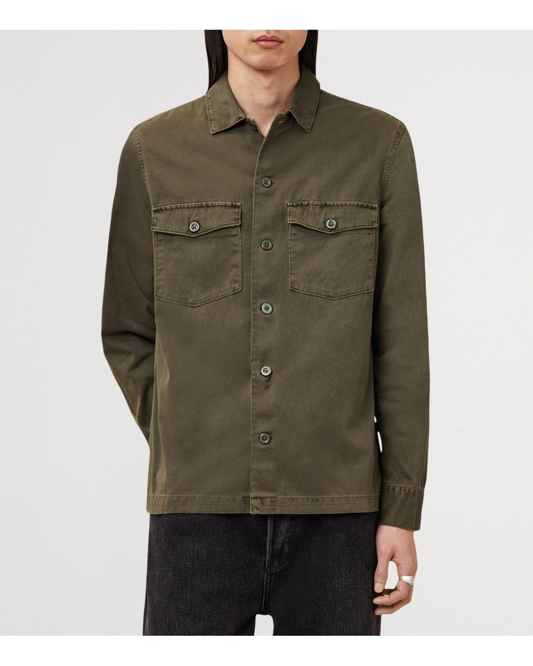 AllSaints Green Cotton Spotter Overshirt for men