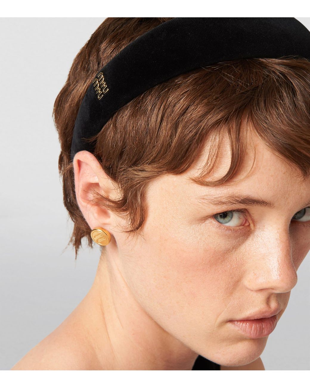 Miu Miu Black Headband with Gold Logo Miu Miu Black Crystal Logo Headband Miu Miu main image 2