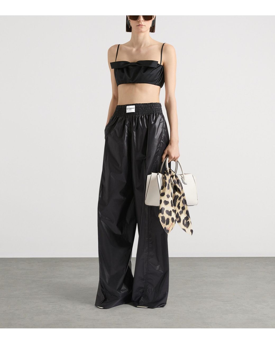 Givenchy White Leather Leopard Print Logo Scarf