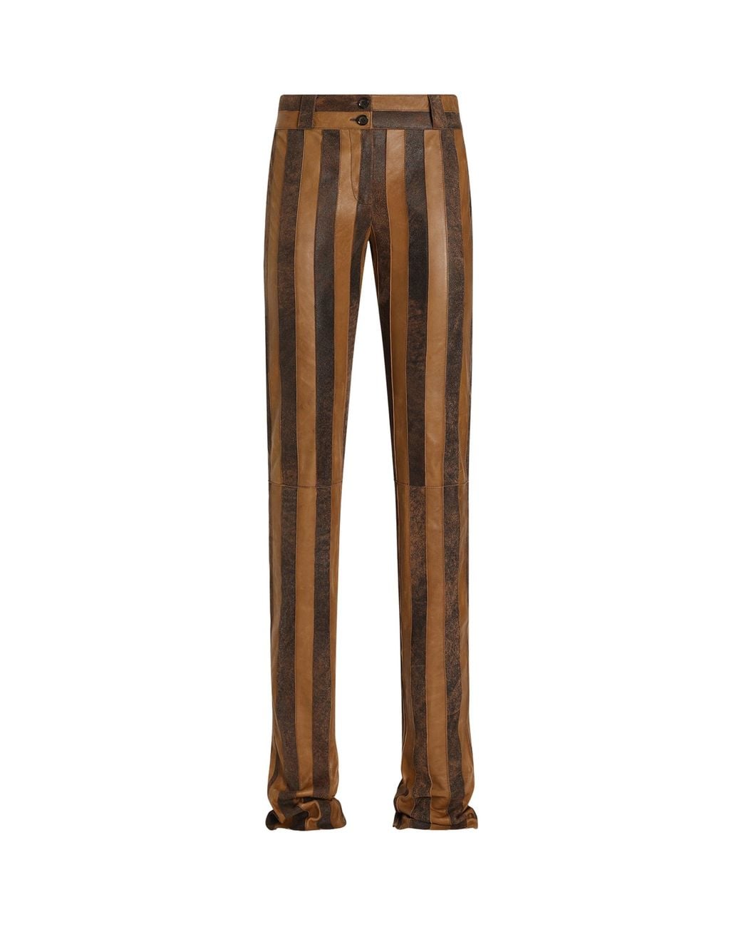 Dolce & Gabbana Brown Leather Striped Slim Trousers