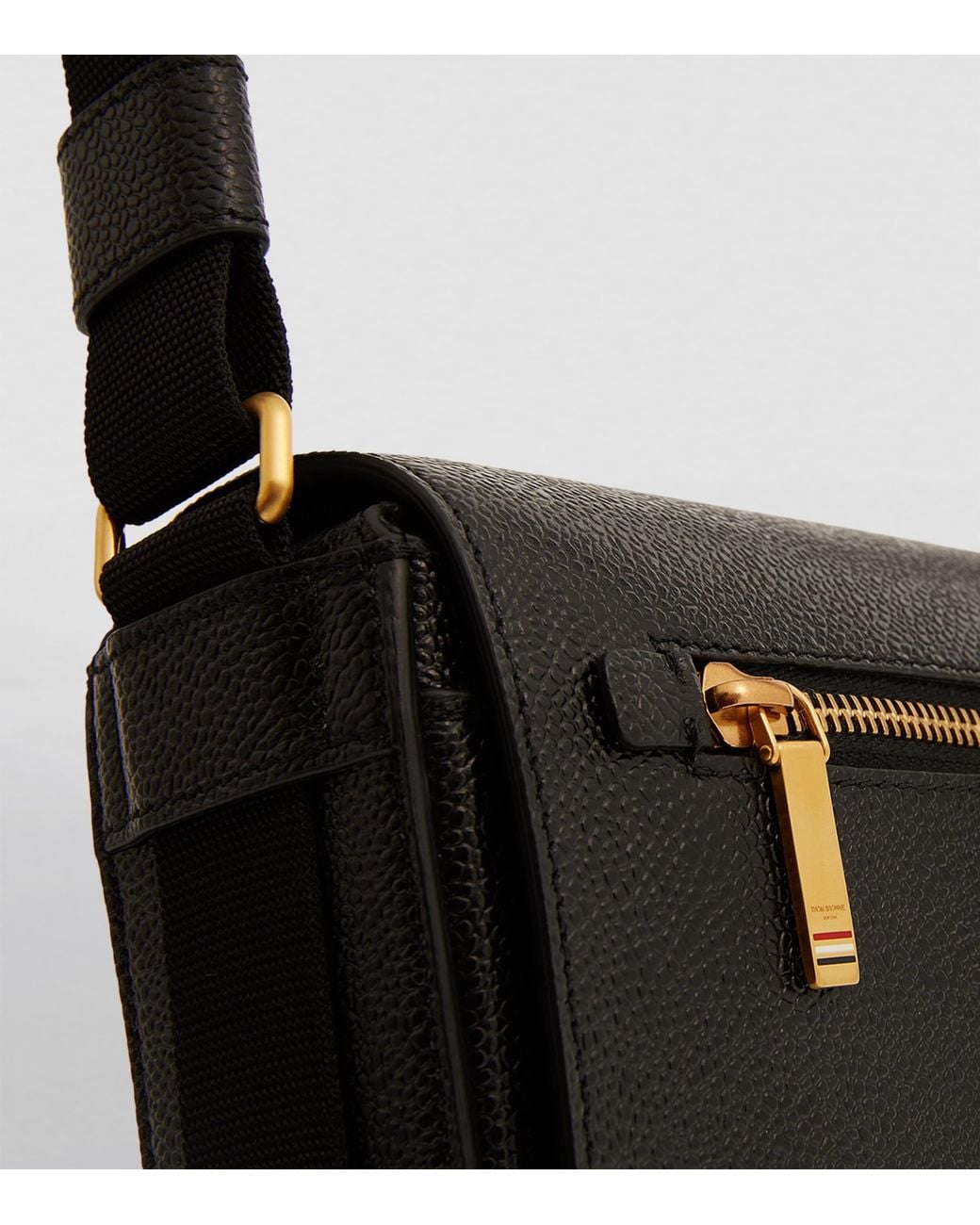 Thom Browne Black Pebbled Leather Reporter Bag for men
