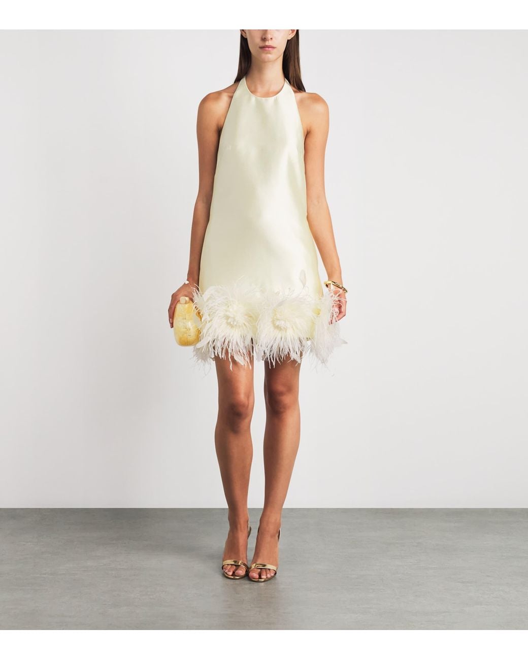 Self-Portrait White Taffeta Feather-Trim Mini Dress