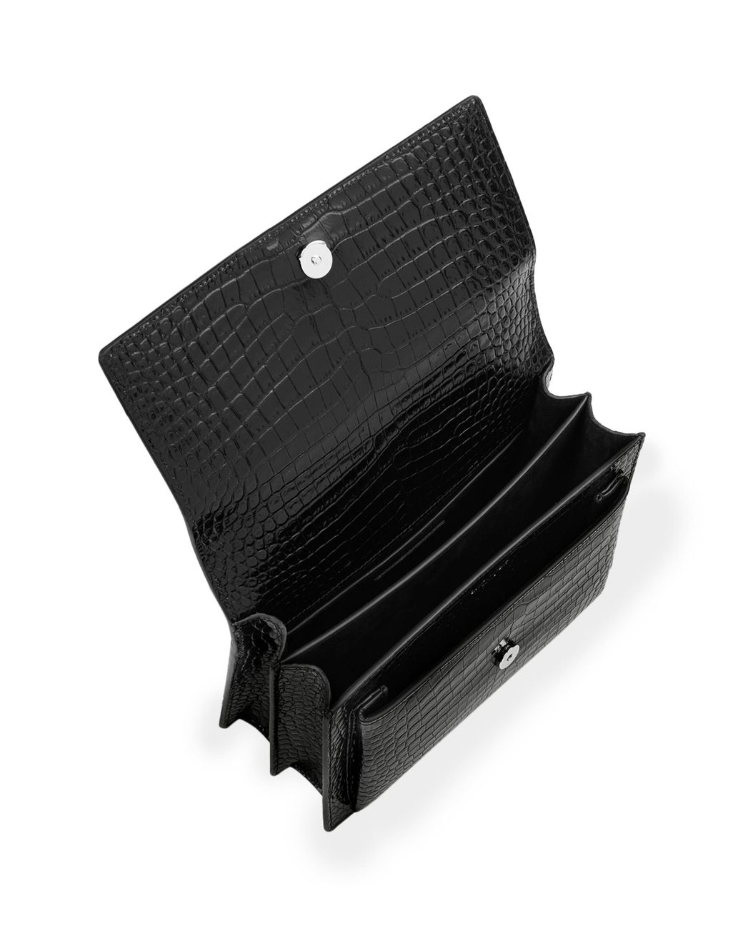 Saint Laurent Black Medium Sunset Croc-Embossed Shoulder Bag