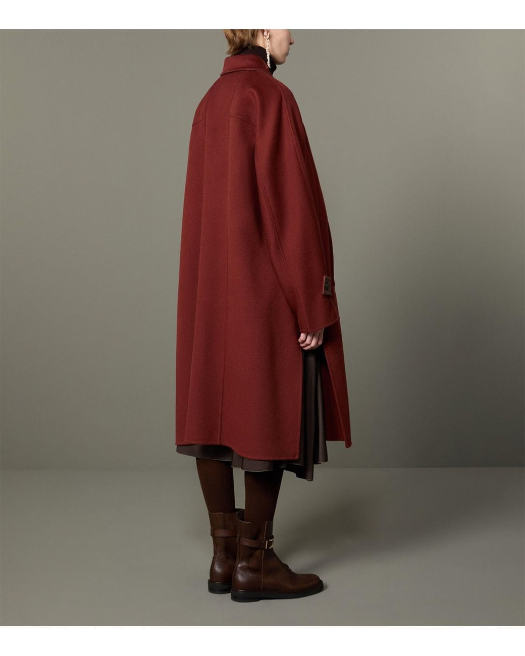Max Mara Red Cashmere Leather-Trim Coat