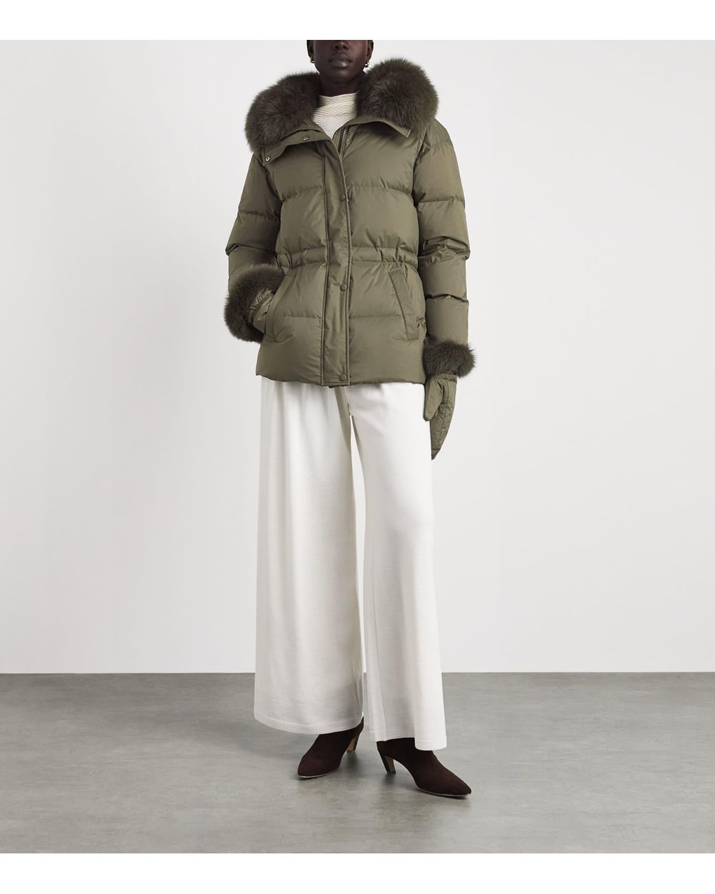 Yves Salomon Green Down Fur-Trim Technical Puffer Jacket