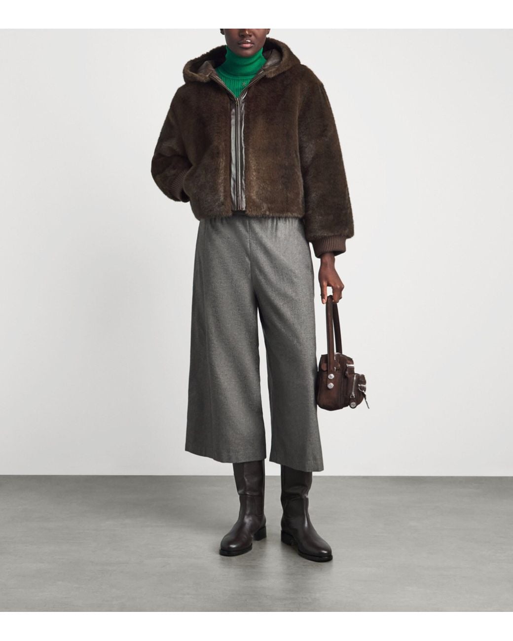 Sandro Brown Faux-Shearling Hooded Jacket