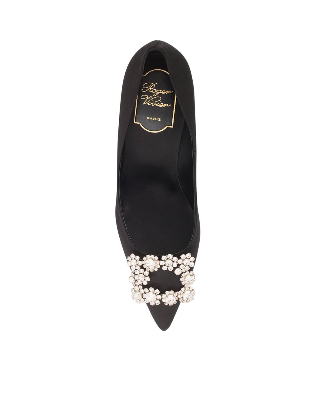 Roger Vivier Black Satin Decolleté Crystal Buckle Pumps 65