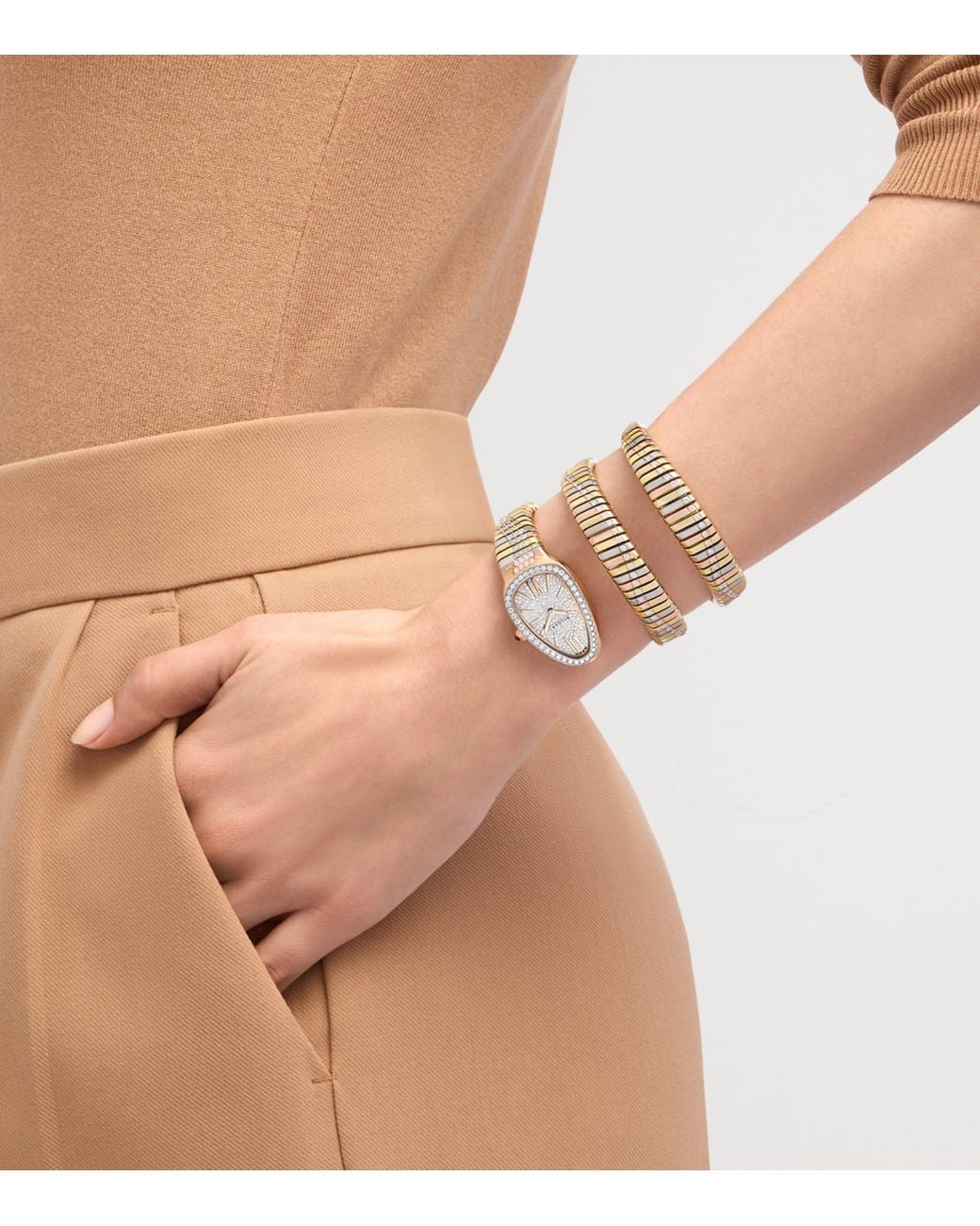 BVLGARI White Mixed And Diamond Serpenti Tubogas Infinity Watch