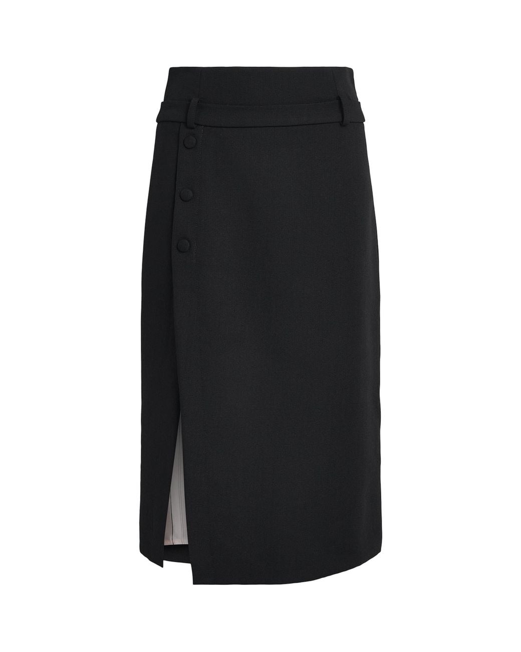 Sandro Black Wool Double-Waistband Midi Skirt