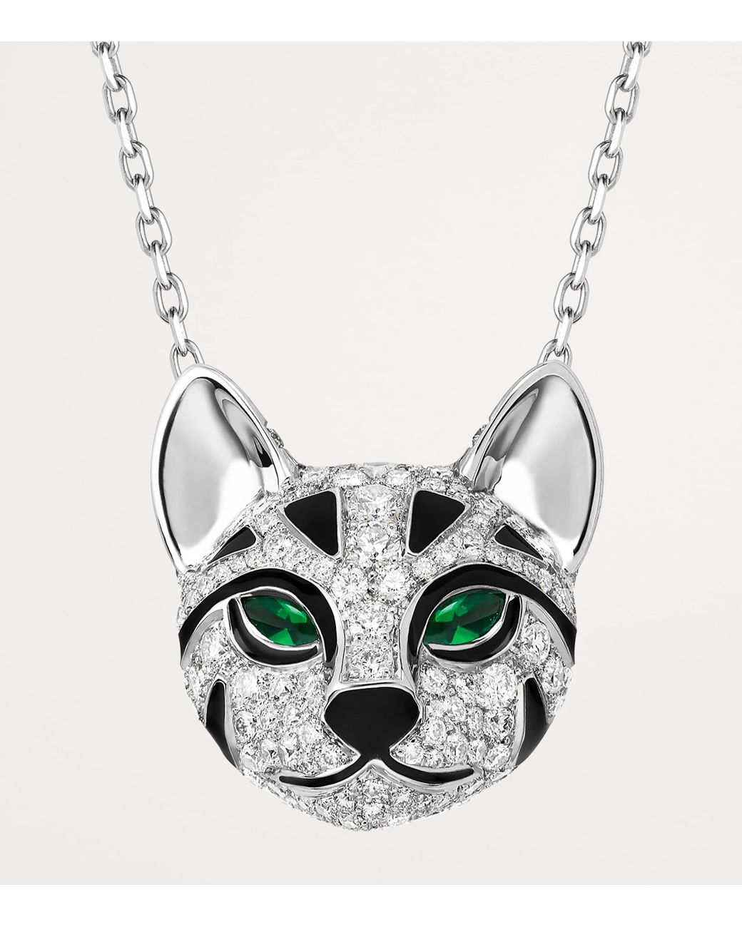 Boucheron Metallic Diamond And Emerald Fuzzy, The Leopard Cat Pendant Necklace