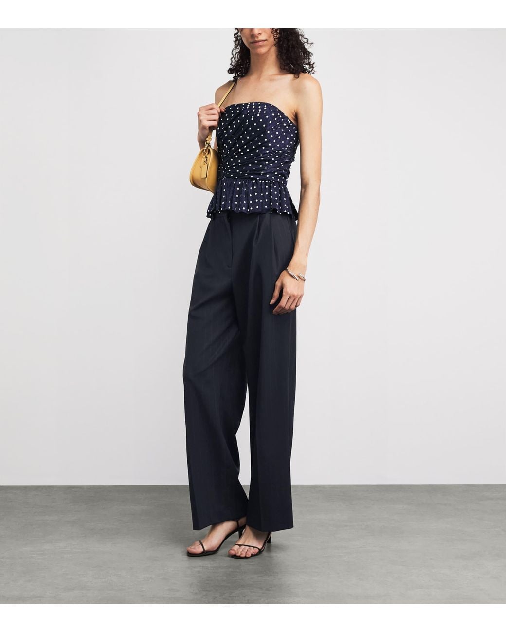 Maje Blue Wool-Blend Pinstripe Wide-Leg Trousers