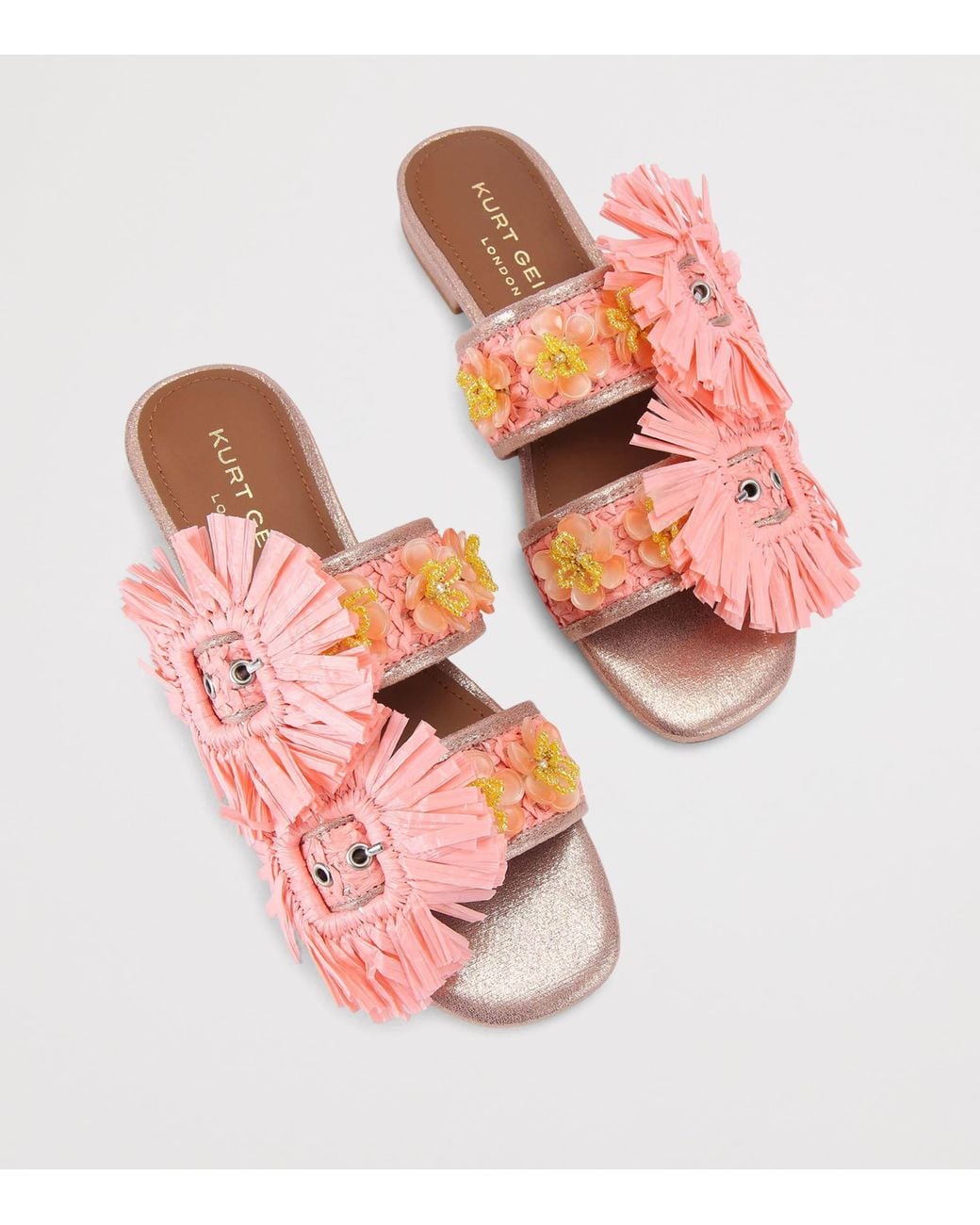 Kurt Geiger Pink Raffia Buckle Flat Sandals