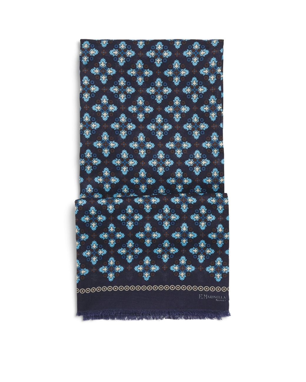 E.MARINELLA Blue Wool-Silk Floral Print Scarf for men
