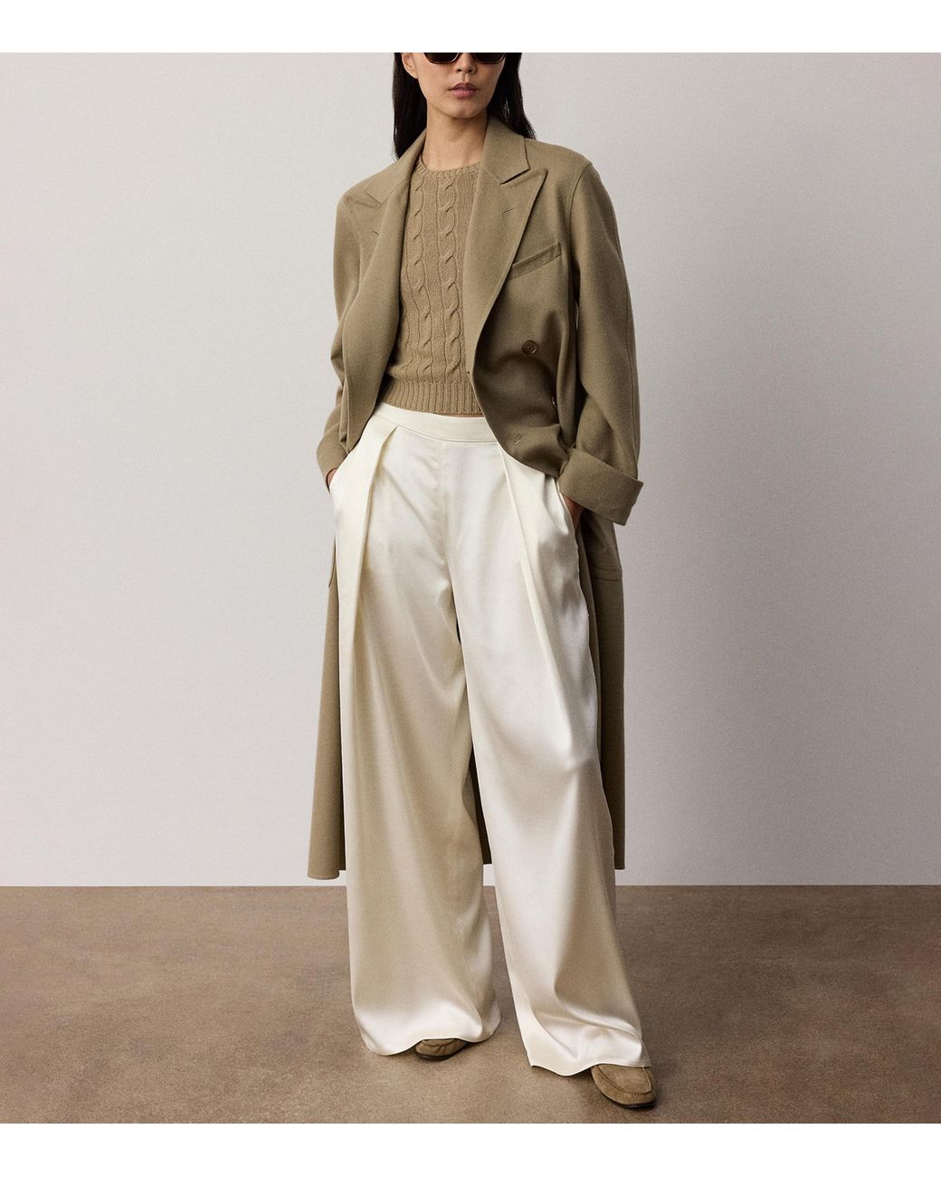 Ralph Lauren White Satin Wide-Leg Masina Trousers