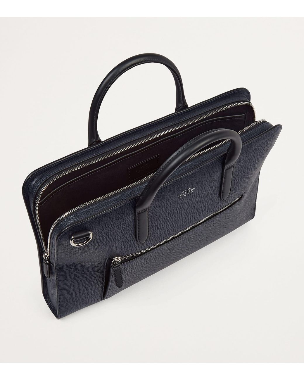 Smythson Blue Slim Leather Laptop Briefcase for men