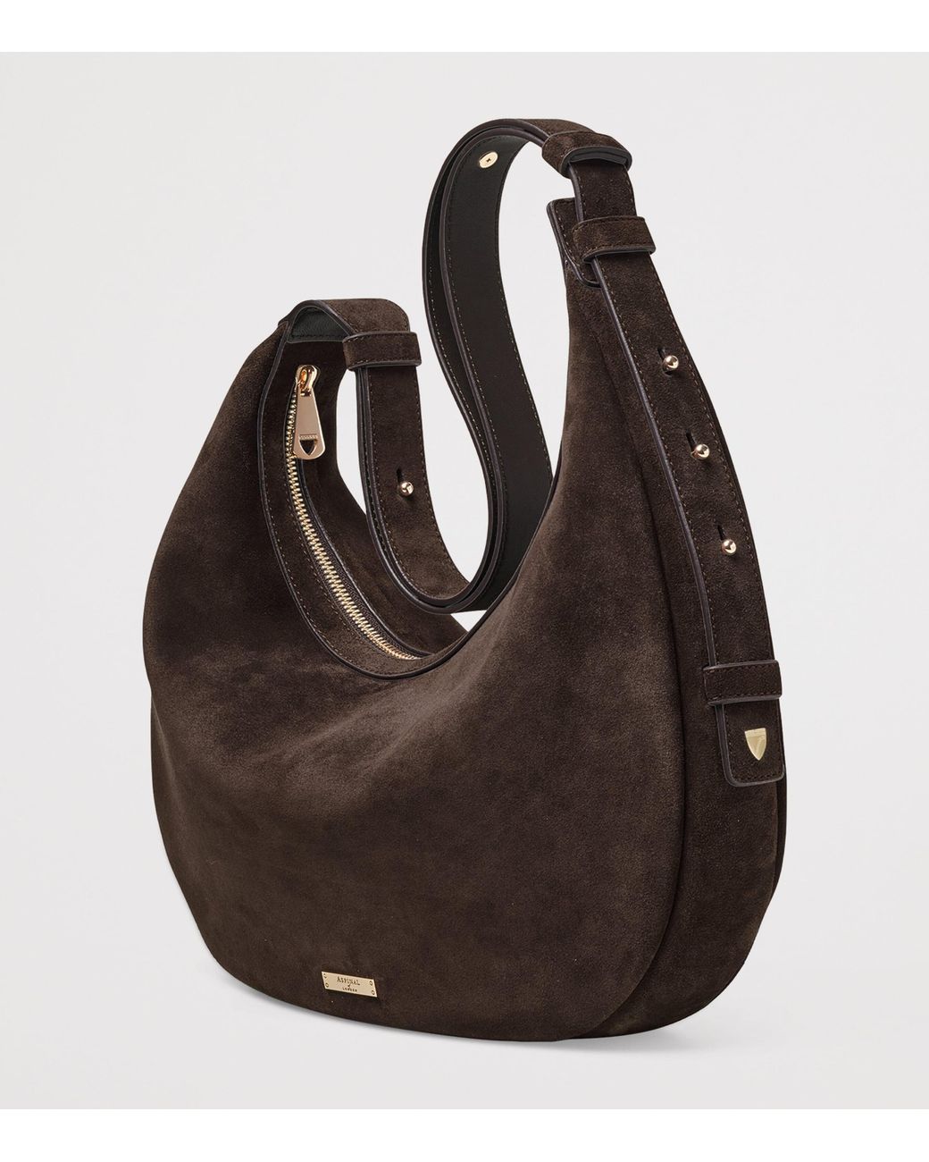 Aspinal Brown Suede Hudson Crescent Cross-Body Bag