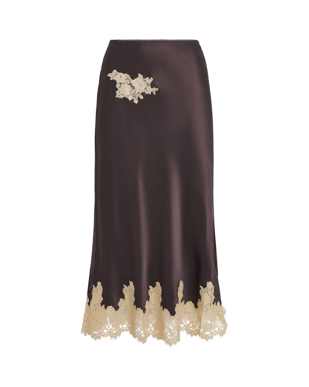 Doen Brown Silk Lace-Trim Elowen Midi Skirt