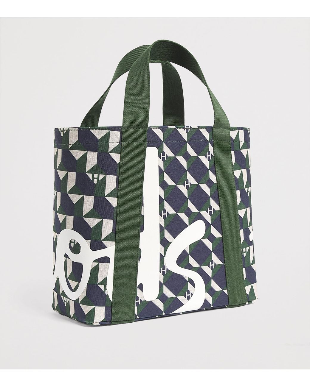 Harrods Green Mini Cotton Geometric Logo Tote Bag