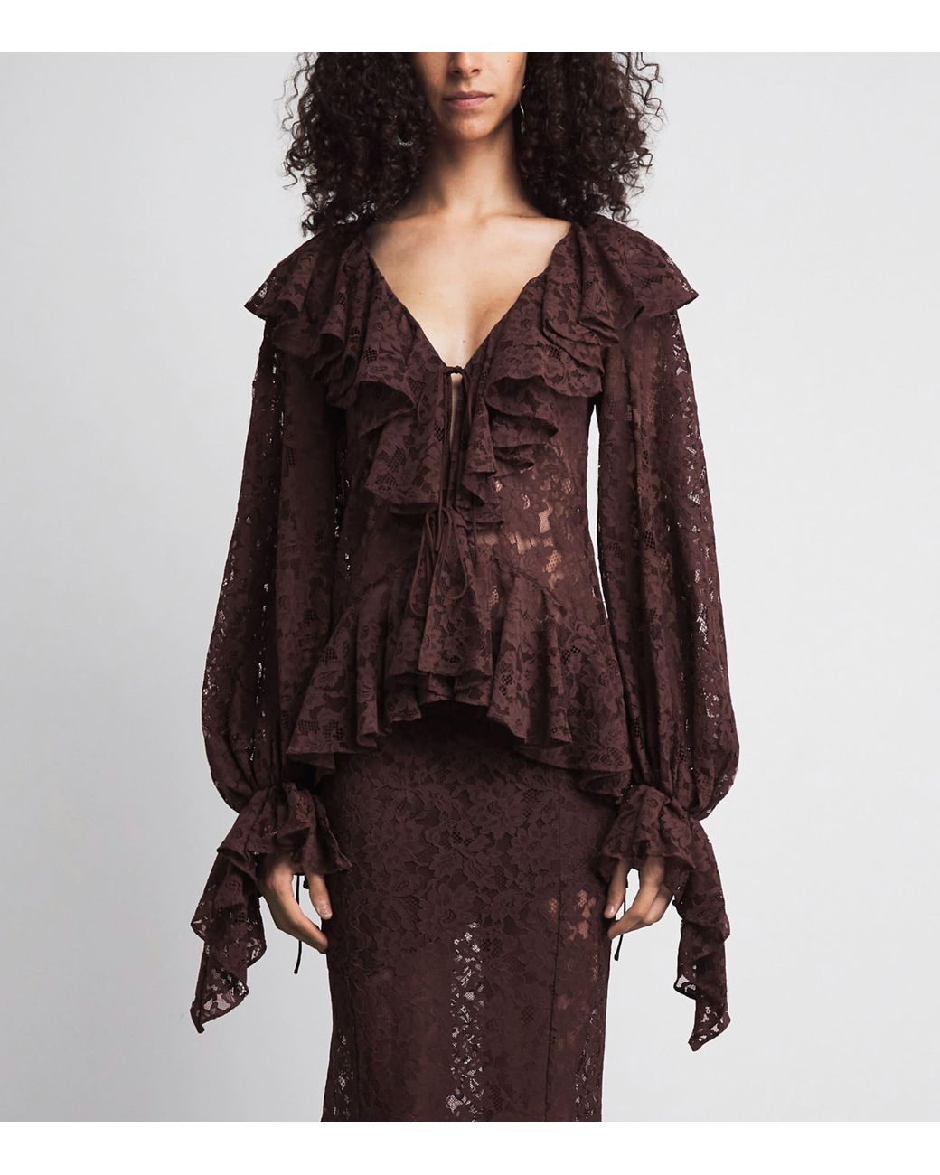 De La Vali Brown Lace Mija Blouse