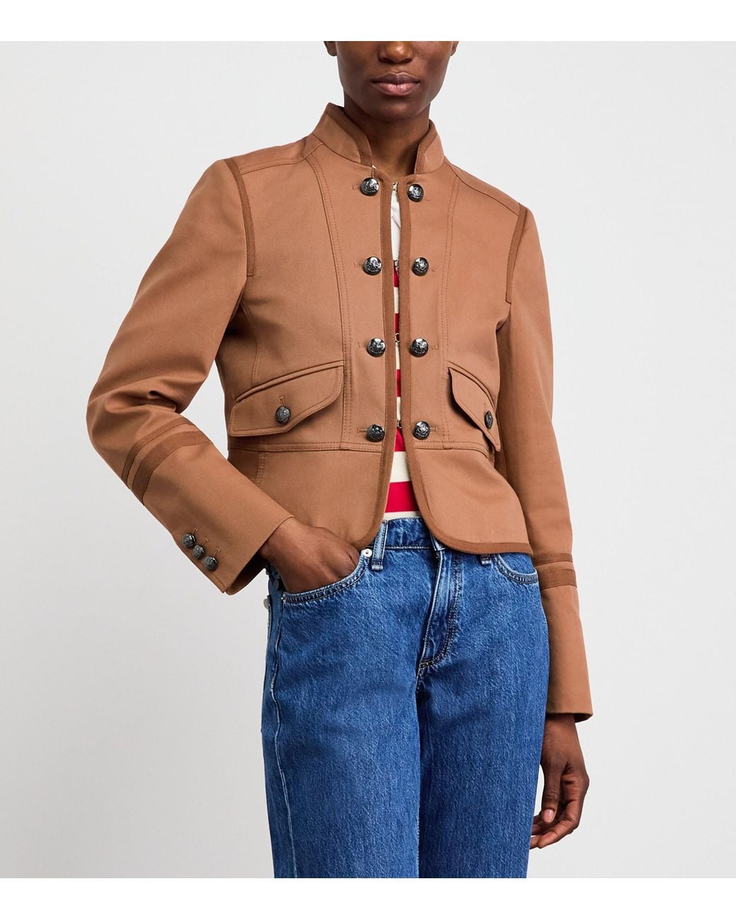 ME+EM Brown Stretch-Cotton Fitted Military Jacket