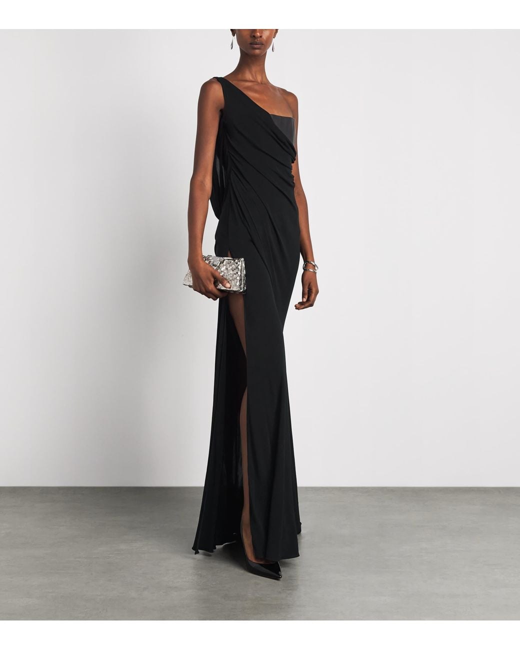 Alex Perry Black Leather-Jersey Asymmetric Gown