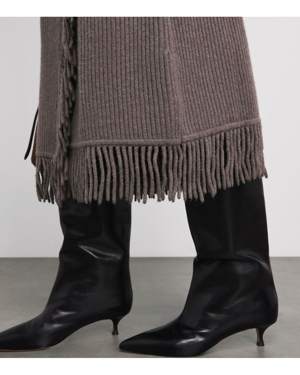 Jonathan Simkhai Brown Wool-Cashmere Fringe Wrap Midi Skirt