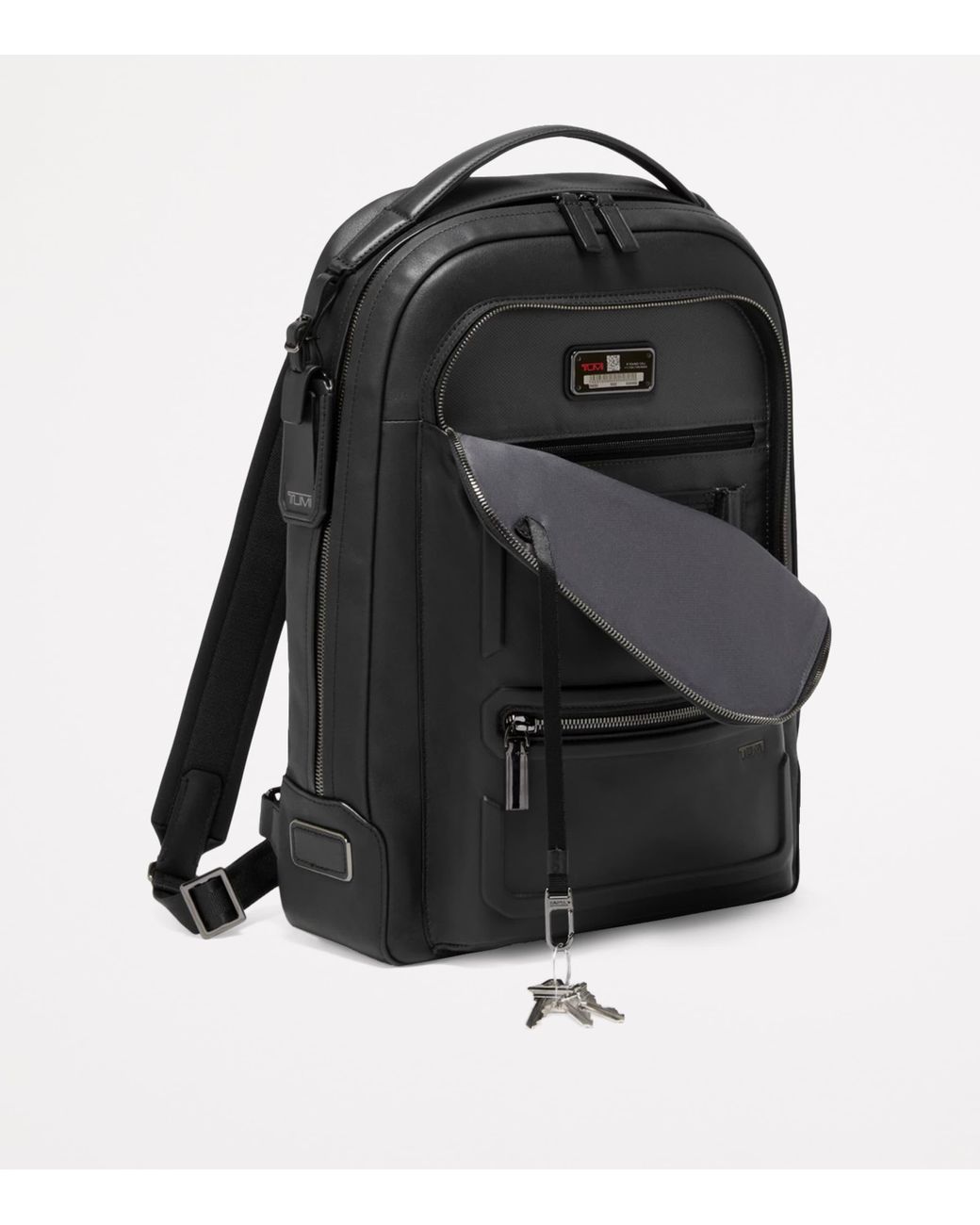Tumi Black Leather Harrison Backpack for men