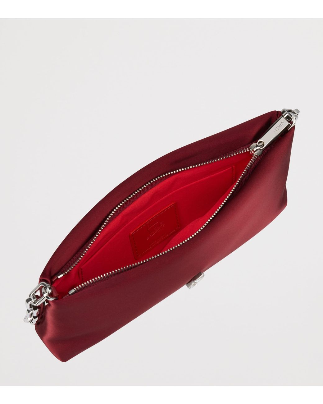 Christian Louboutin Red Maykimay Chain Pouch Neoprene Satin Clutch Bag