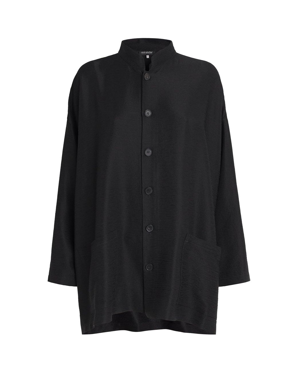 Eskandar Black Silk Plissé Wide A-Line Jacket