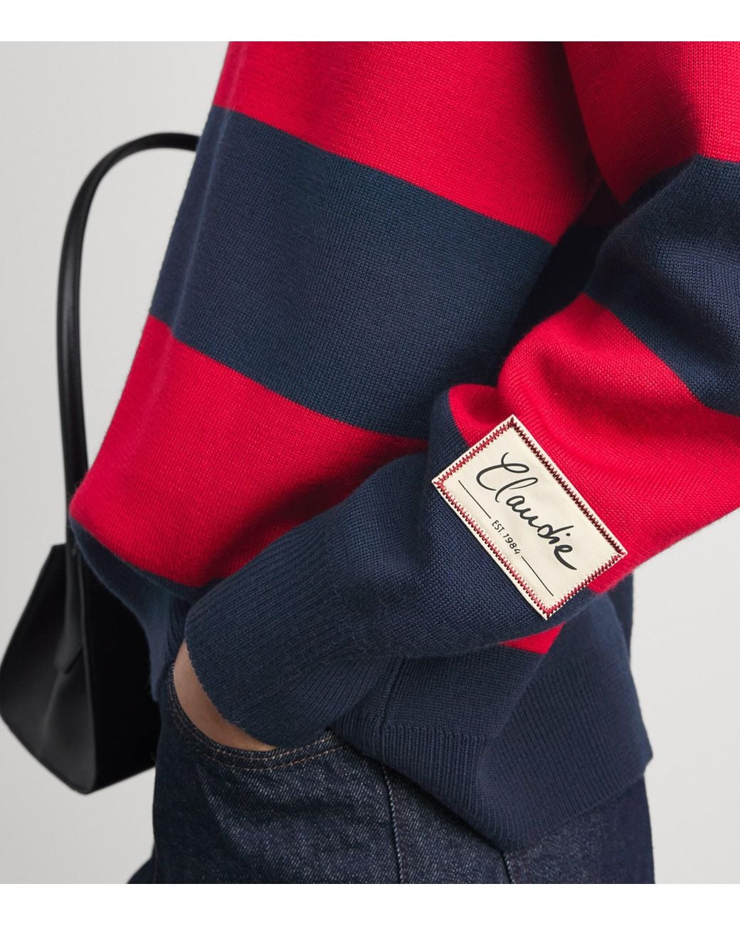 Claudie Pierlot Red Wool-Blend Stripe Polo Sweater