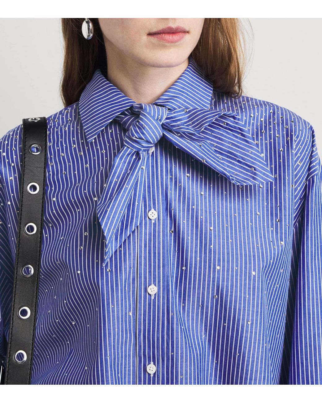 Maje Blue Cotton Tie-Detail Stripe Shirt