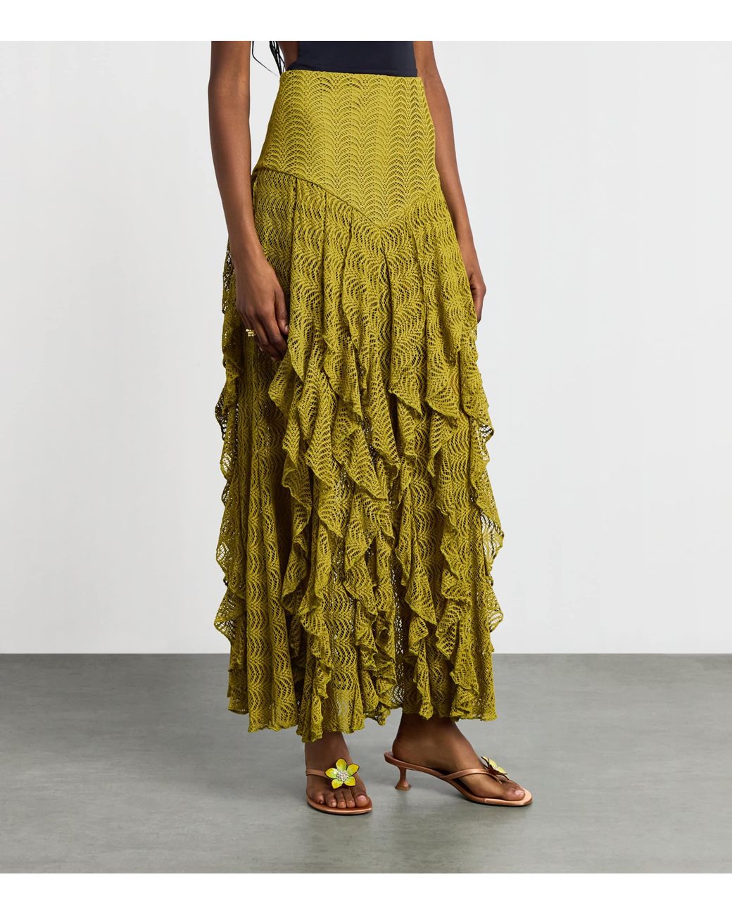 PATBO Green Ruffle Petal Maxi Skirt