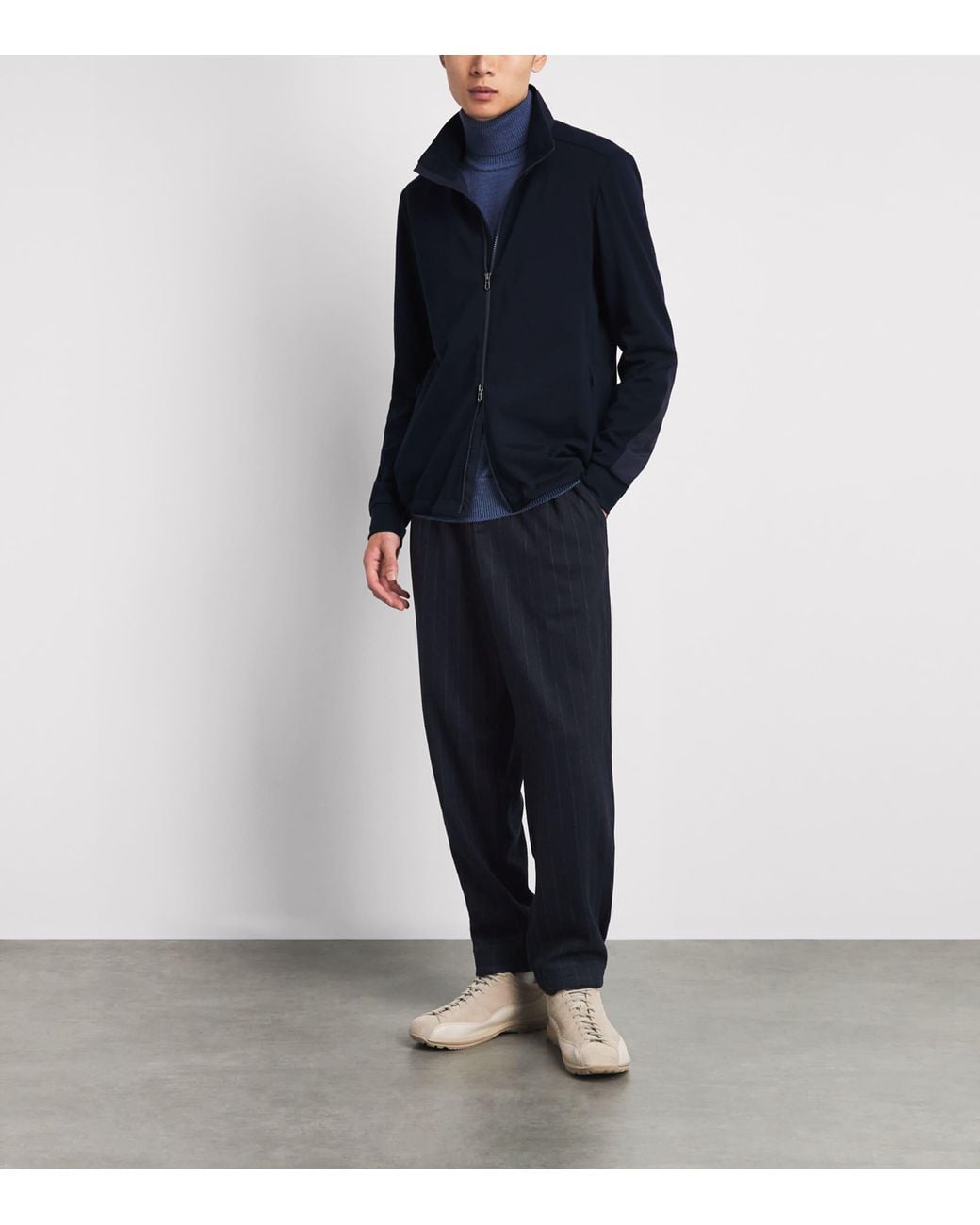 Sease Blue Wool-Cashmere-Blend Pinstripe Trousers for men