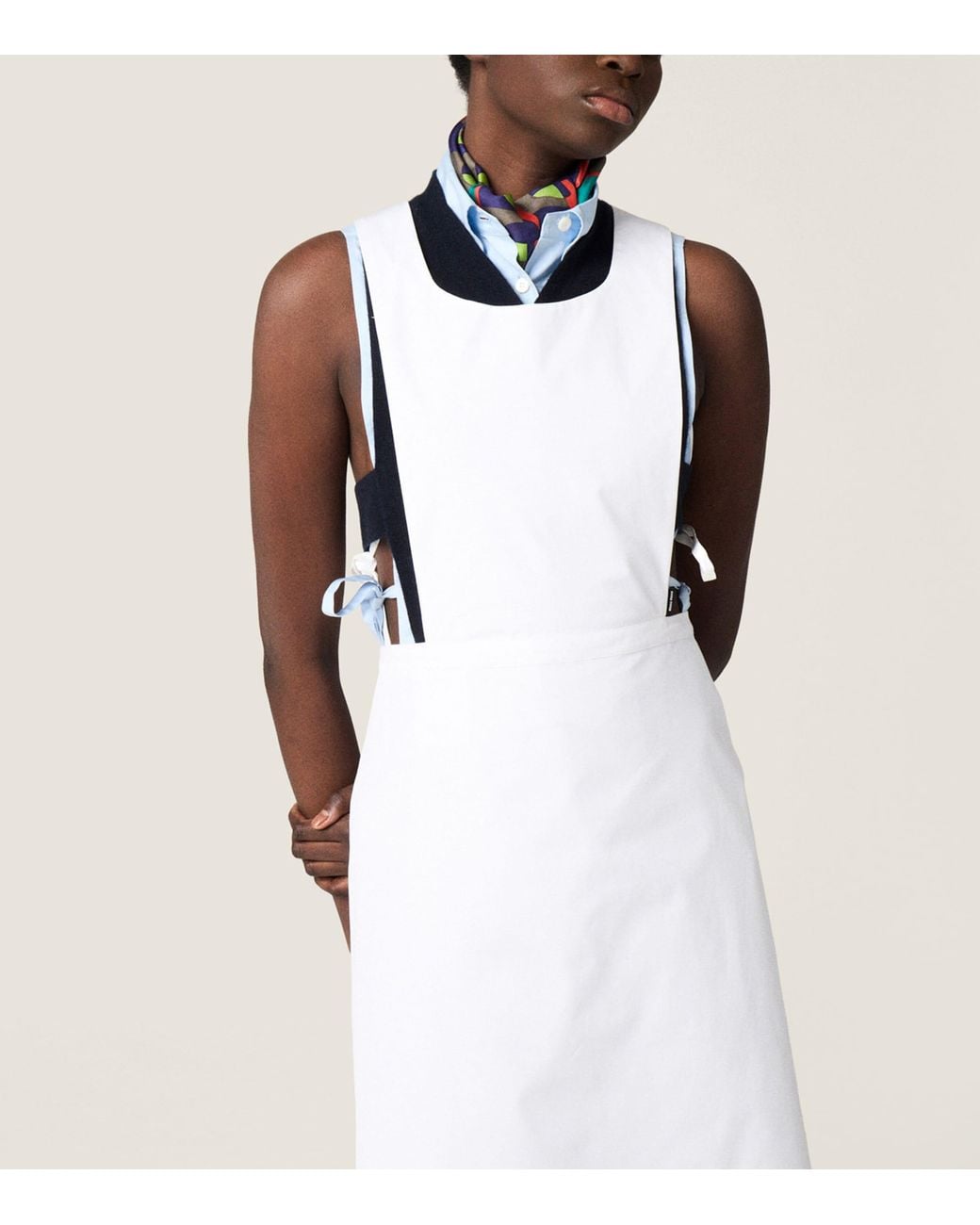 Miu Miu White Cotton Poplin Apron Mini Dress