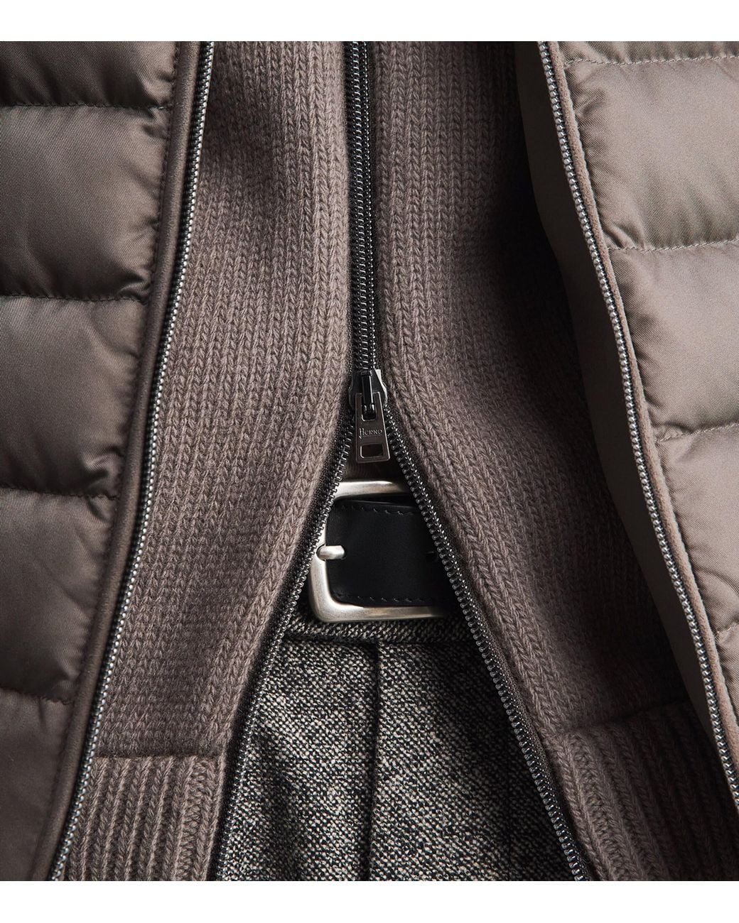 Herno Brown Wool Quilted Hybrid Jacket for men