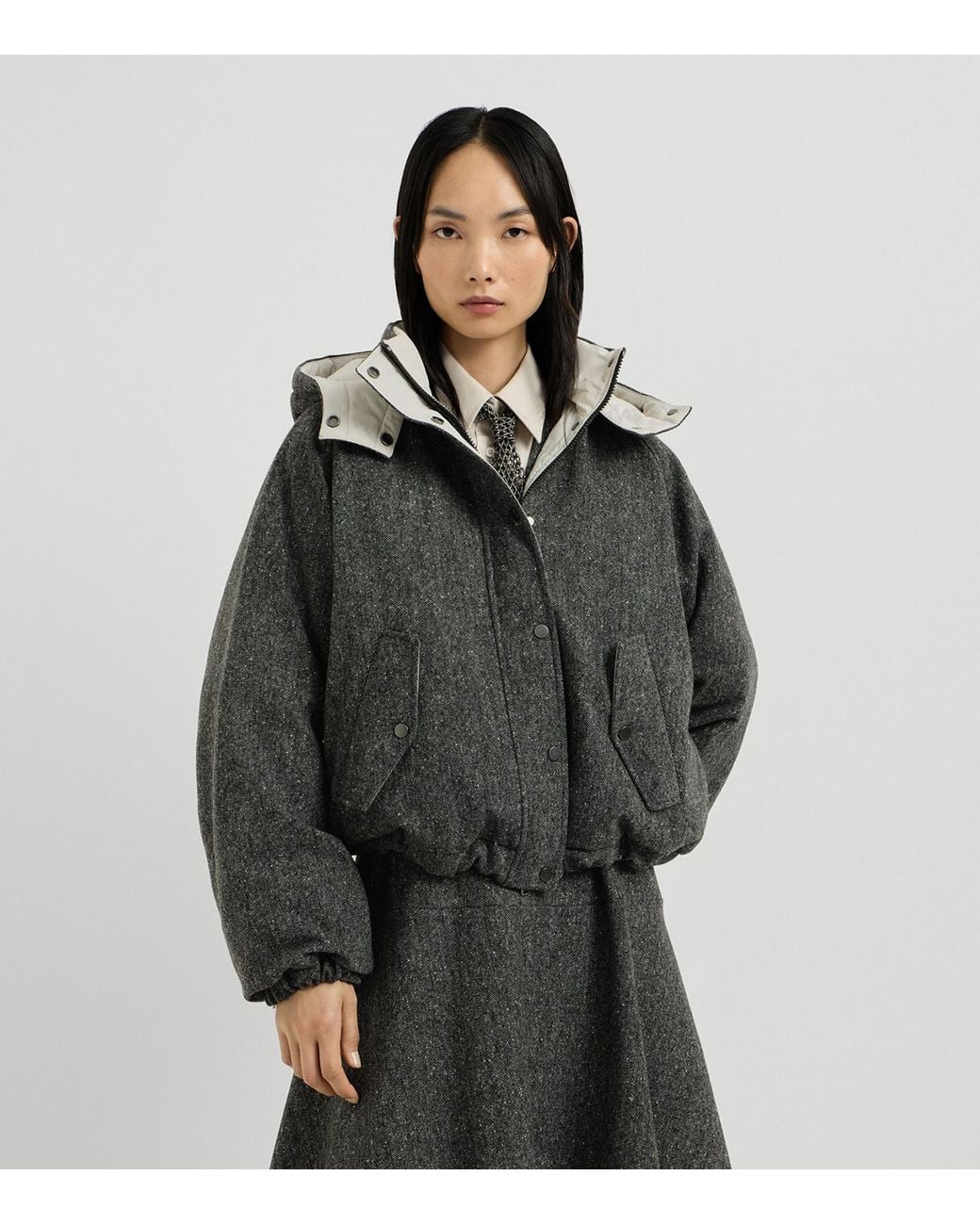 Brunello Cucinelli Gray Down Virgin Wool-Blend Hooded Jacket
