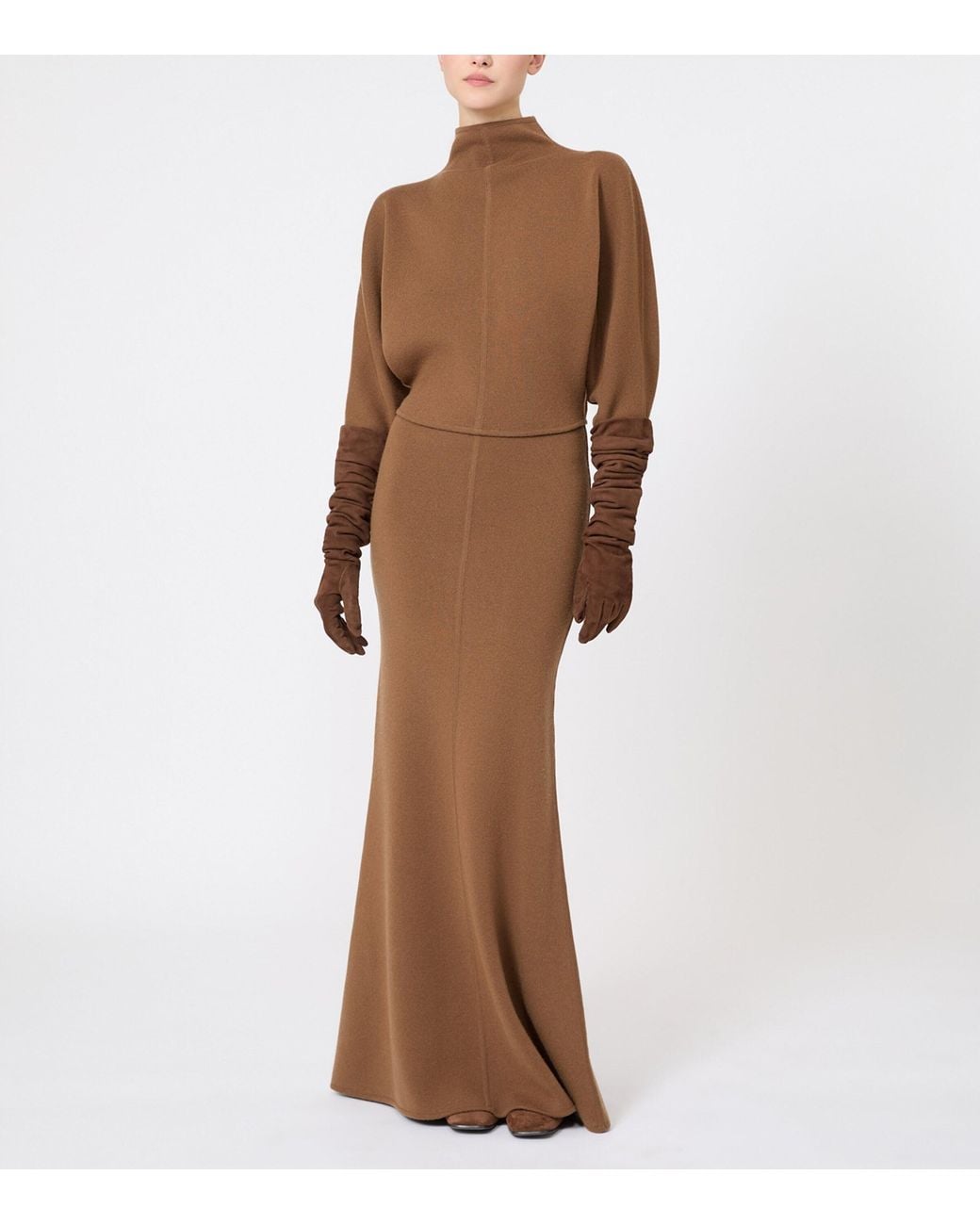 Max Mara Brown Virgin Wool-Cashmere Knitted Maxi Skirt