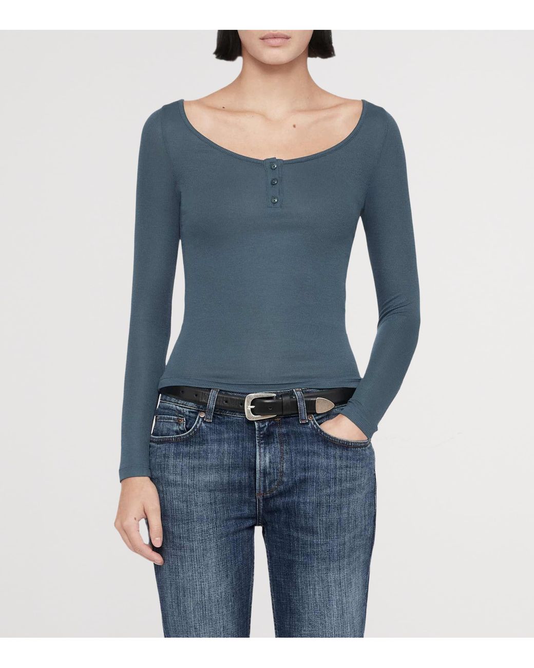AllSaints Blue Jules Henley T-Shirt