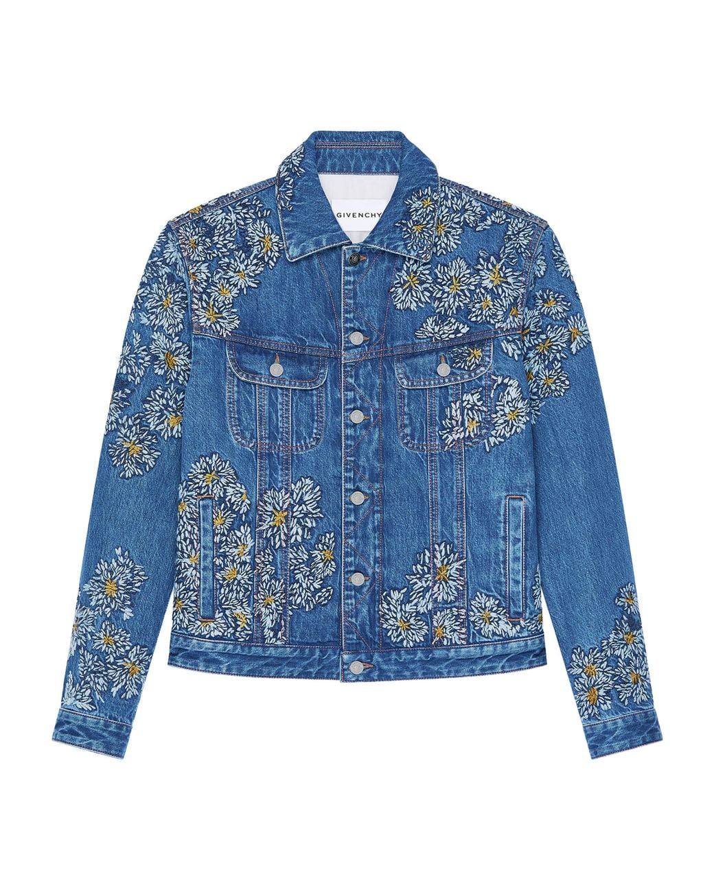 Givenchy Blue Floral Embroidered Denim Jacket for men