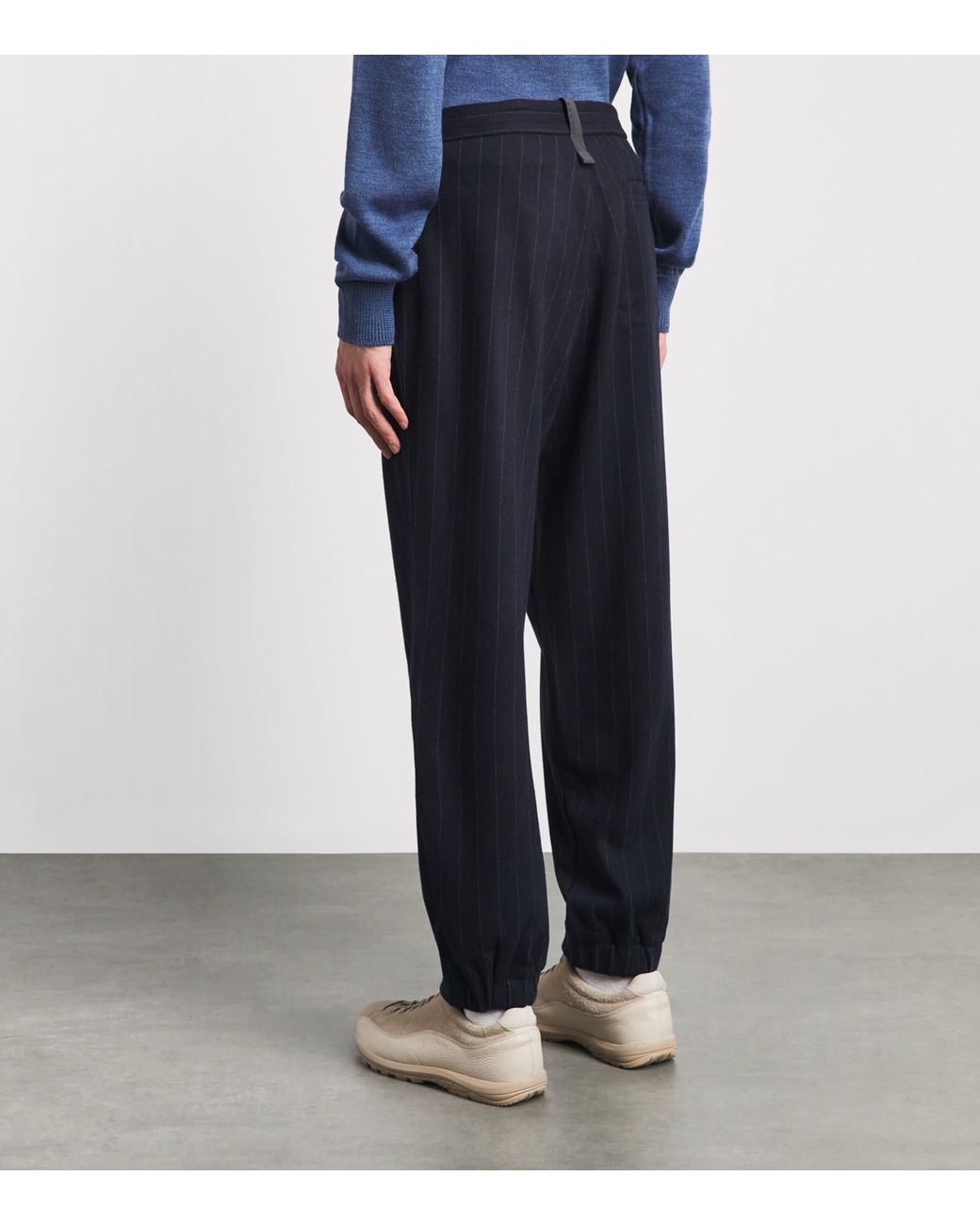 Sease Blue Wool-Cashmere-Blend Pinstripe Trousers for men