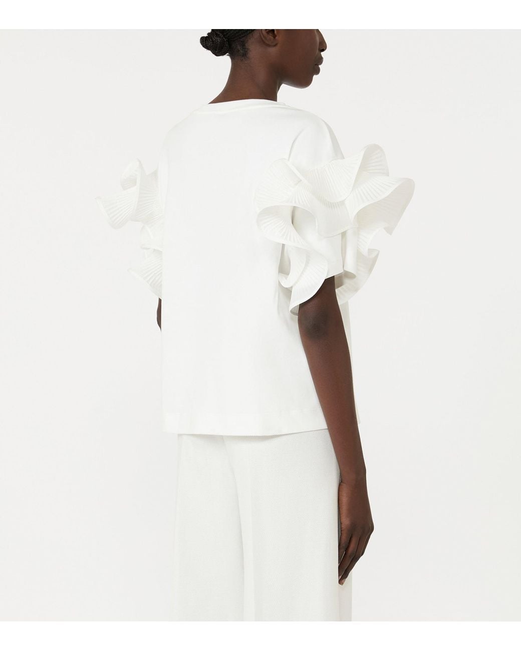Max Mara White Cotton Jersey Ruffle T-Shirt