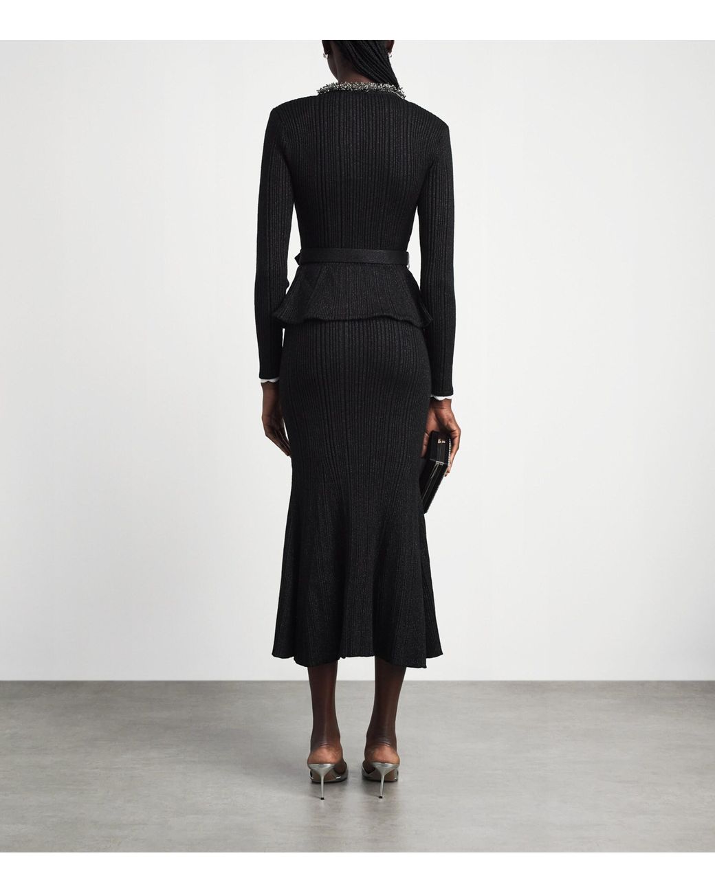 Self-Portrait Black Knitted Lurex Rib Midi Dress