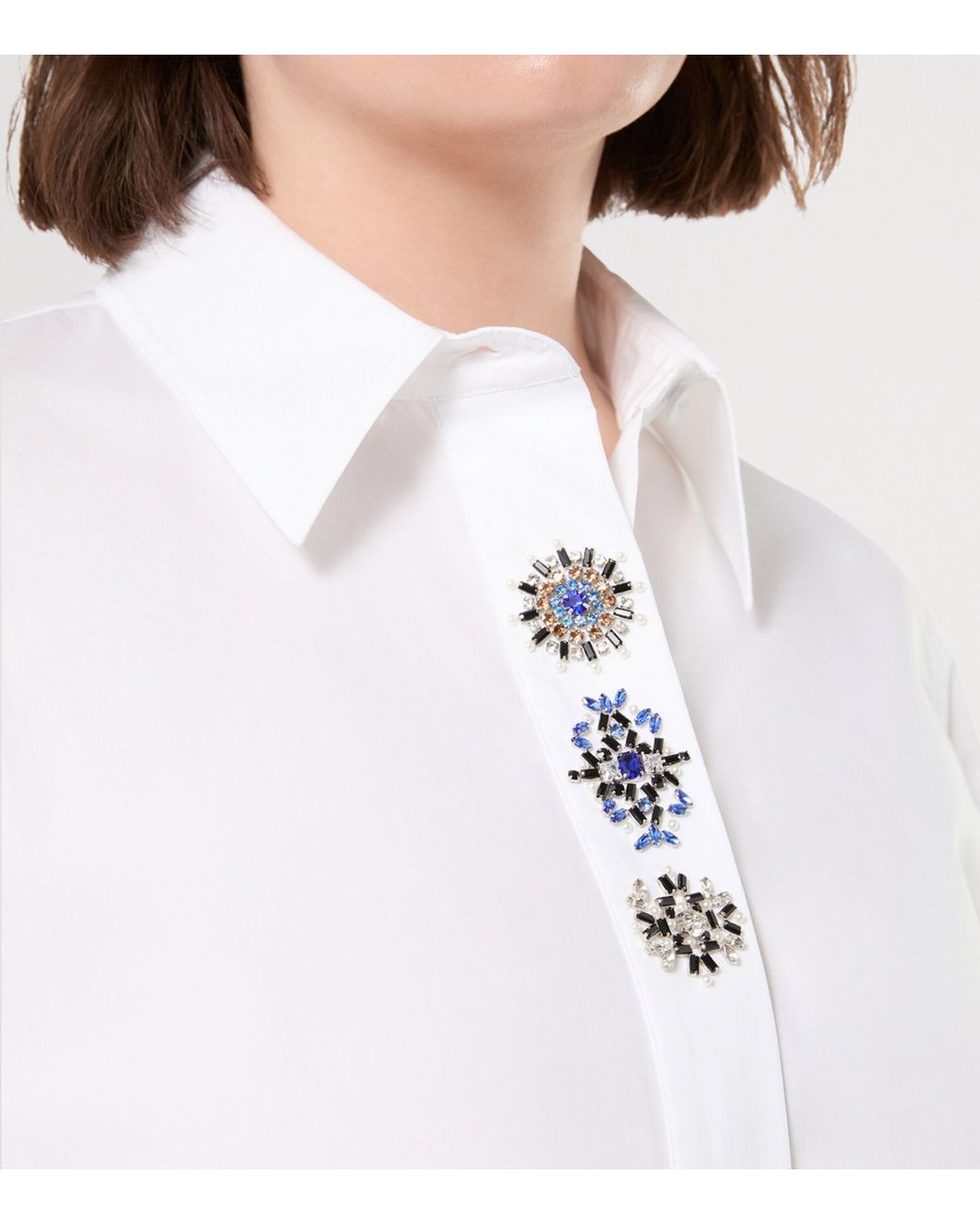 Marina Rinaldi White Cotton Embellished-Placket Shirt
