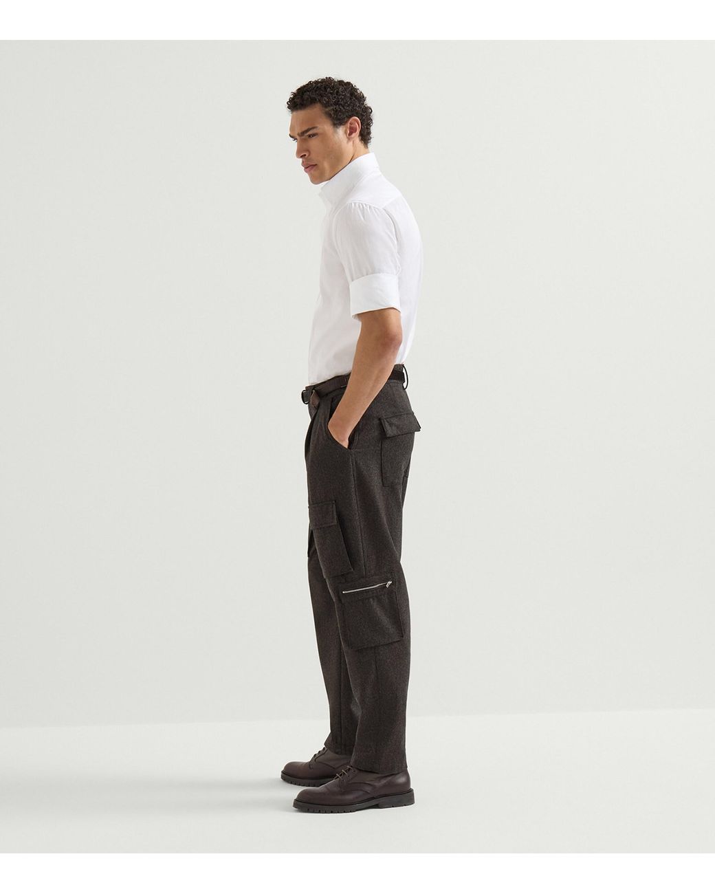 Brunello Cucinelli Black Virgin Wool Cargo Trousers for men