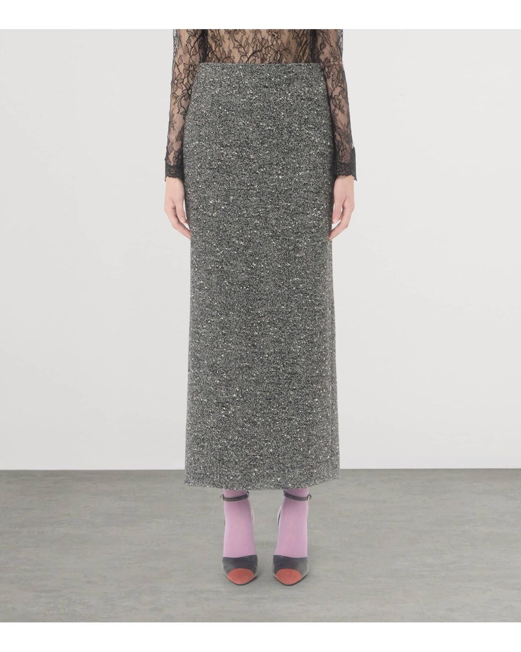 Valentino Gray Wool-Blend Midi Skirt