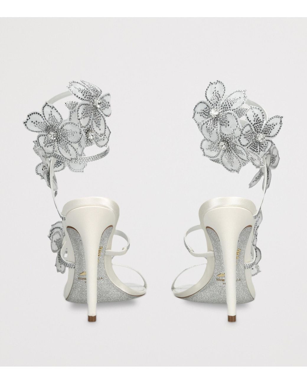 Rene Caovilla White Satin Floral Cleo Sandals 105