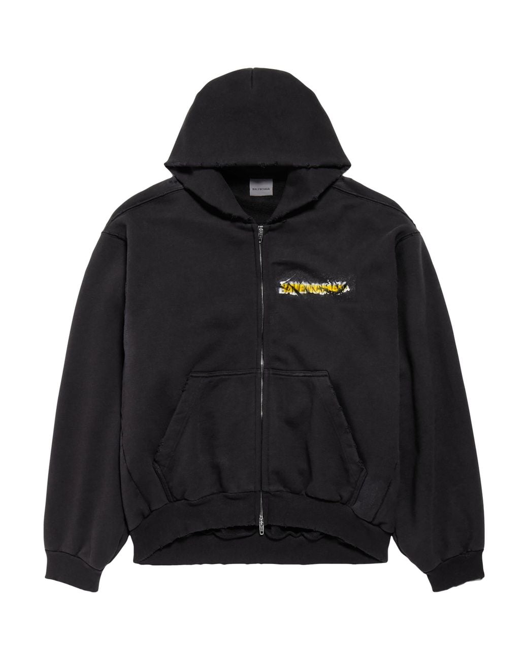 Balenciaga Black Cotton Spray Logo Zip-Up Hoodie